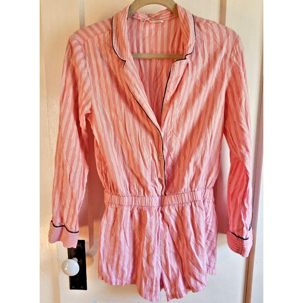 Victoria's Secret women strip pink Pj jumpsuit long sleeve Sz XS cotton modal